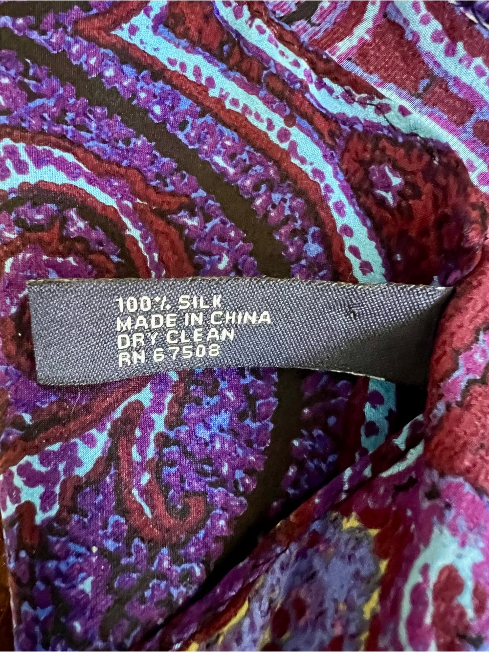 Anne Klein AK 100% Silk Paisley Oblong Scarf Purple Blue Jewel Tones - Picture 3 of 8